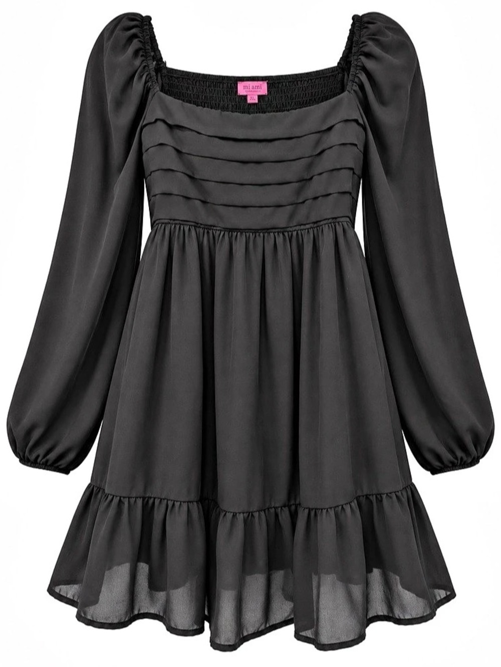Francesca’s Black Puff Sleeve Smocked Square Neck Whimsigoth Mini Dress XL
